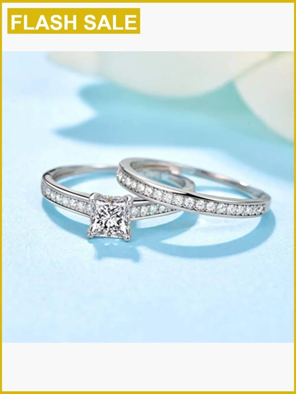 1.35ct Princess Cut Cubic Zirconia Engagement Ring Wedding Band Set Silver Size